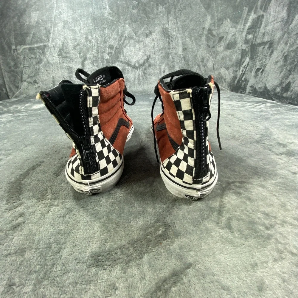 Vans Sk8-Hi High Top Sneakers Girls Size 6 Burnt Orange Checkerboard Suede Shoes